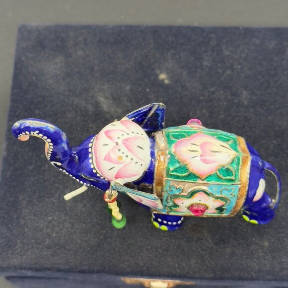 Vintage Hand Painted Meenakari Elephant Figurine With Beaded Accents 4"x3" - Picture 6 of 16